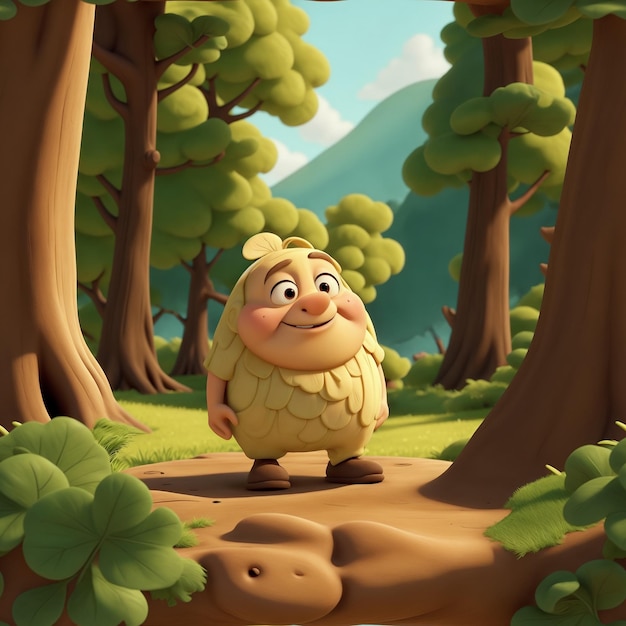 Cartoon character in the forest 3d illustration for your design