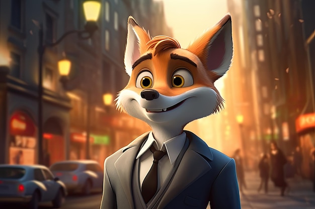 Premium AI Image | cartoon character of a fox in a suit and tie