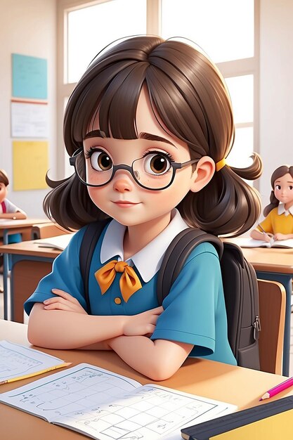 漫画キャラクター フルショット 女の子が学校で数学を学ぶ