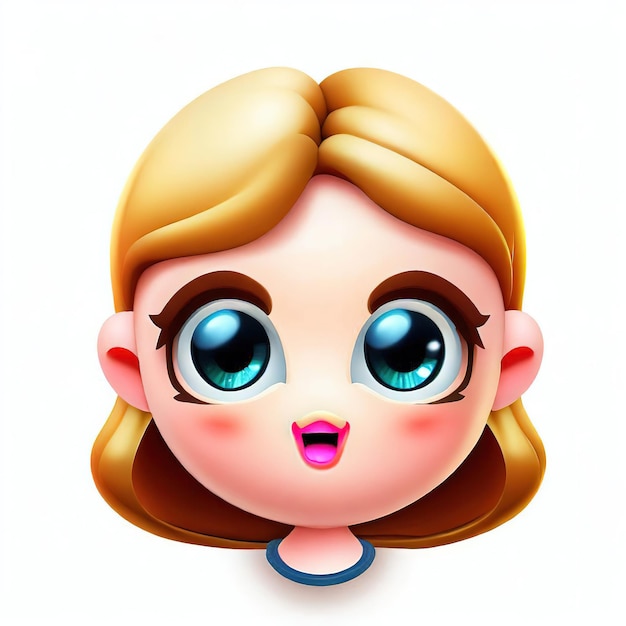 A cartoon character of a girl with blue eyes and a blue nose.