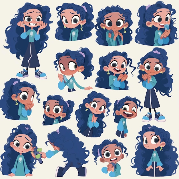 cartoon character of a girl with different expressions and expressions generative ai