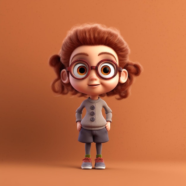 Photo a cartoon character of a girl with glasses and a grey sweater.