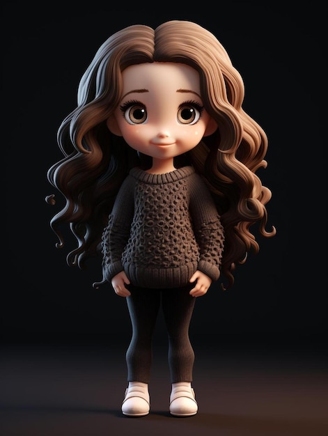 a cartoon character of a girl with long hair and a sweater.