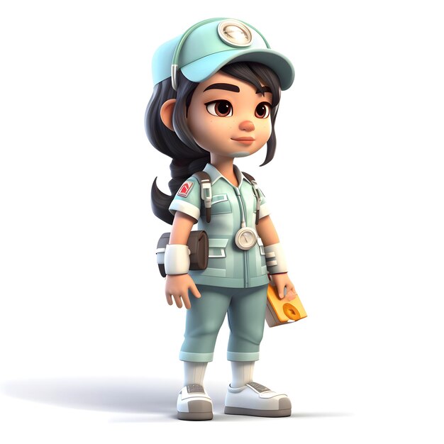 경찰 헬과 배지를 입은 소녀의 만화 캐릭터
