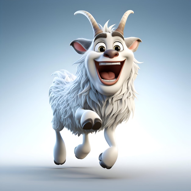 Cartoon character of goat jumping with a happy expression on his face