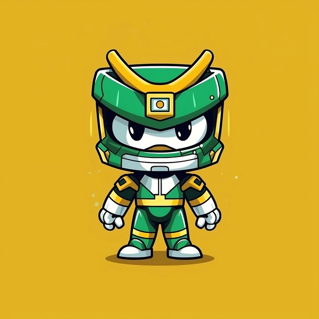 A cartoon character of a green and yellow robot