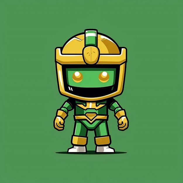 A cartoon character of a green and yellow robot