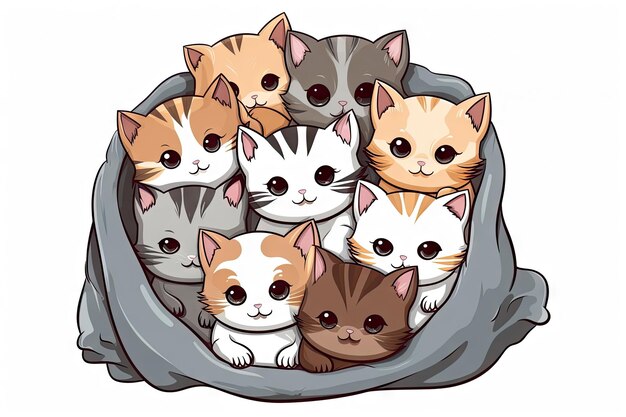 Cartoon character of a group of adorable kittens together