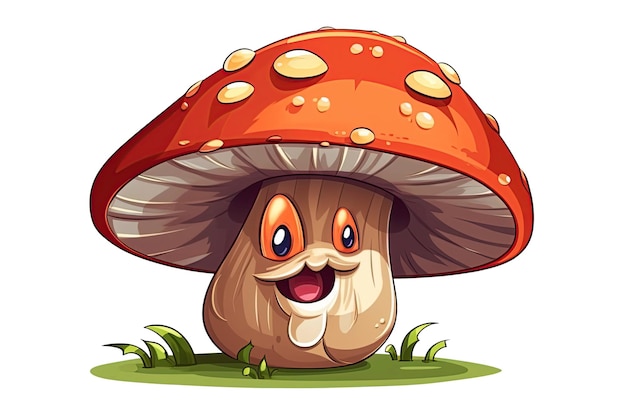 Cartoon character happy mushroom fly agaric amanita toadstool on white isolated background Generative AI illustration