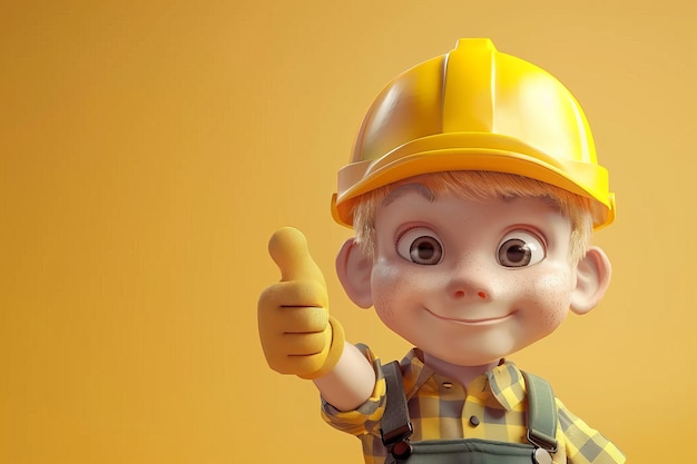 Cartoon Character in Hard Hat Giving Thumbs Up