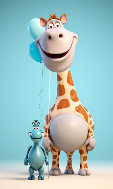 Cartoon character a Hippo and a giraffe 3d