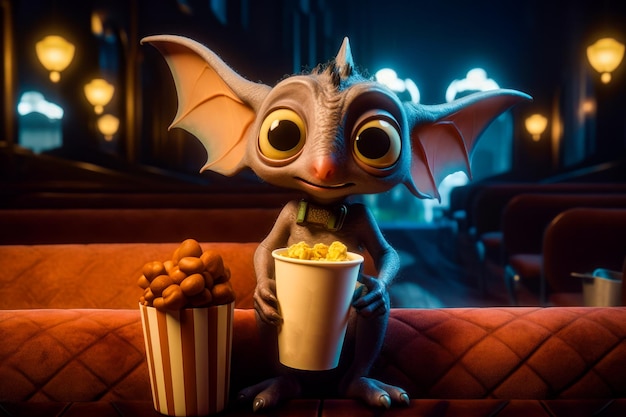 Cartoon character holding bucket of popcorn Generative AI