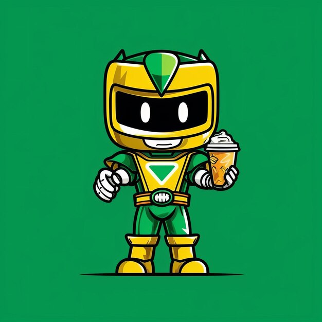 A cartoon character holding a cup of coffee