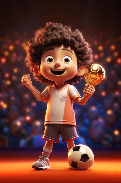 cartoon character holding a golden winning trophy in cartoon style