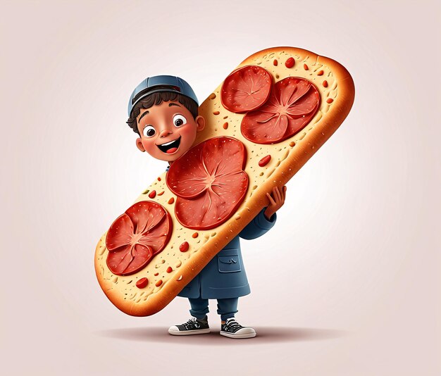 Photo a cartoon character holding a piece of pizza