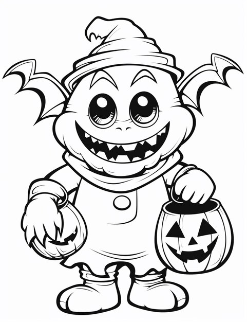 Photo a cartoon character holding a pumpkin and a bat generative ai