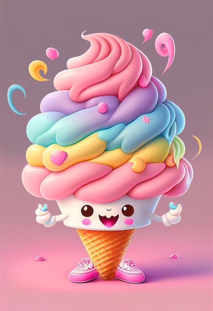 Photo cartoon character ice cream in cone generated ai