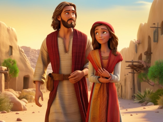 A cartoon character jesus and Mary Magdalene