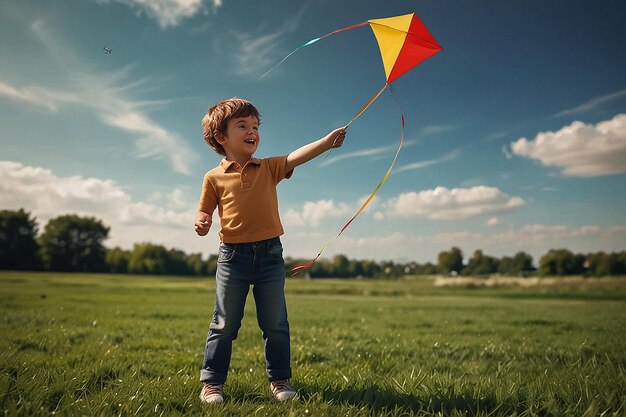 Cartoon Character Kite Flying Windy Day Soar