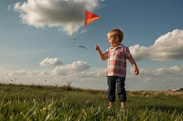 Photo cartoon character kite flying windy day soar