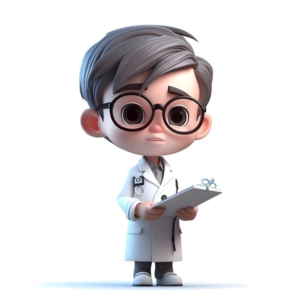 Мультяшный персонаж врача-мужчины со стетоскопом и очками