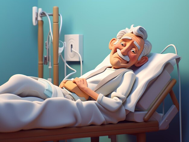 cartoon character of a man in a hospital bed with a drip drip generative ai