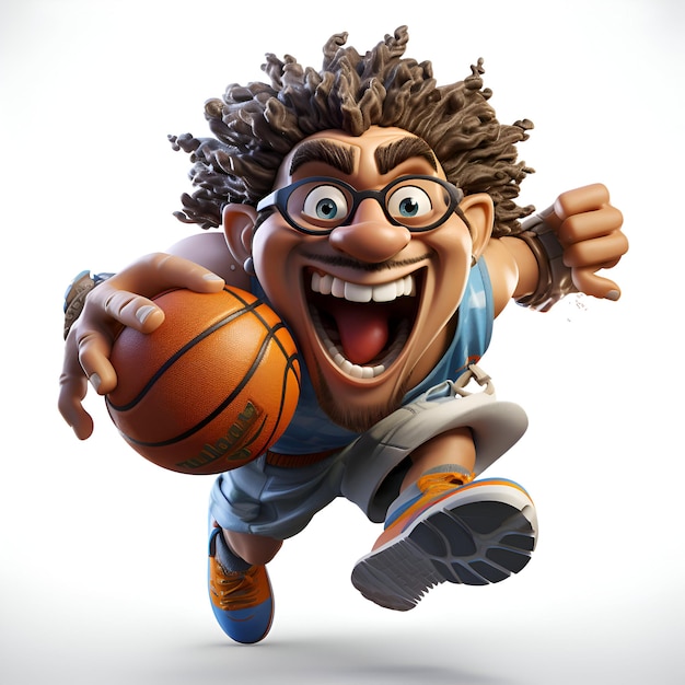 Cartoon character of a man playing basketball 3d render illustration