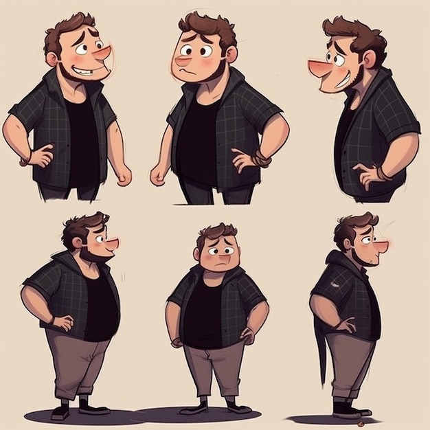 A Cartoon Character Of A Man With Different Expressions