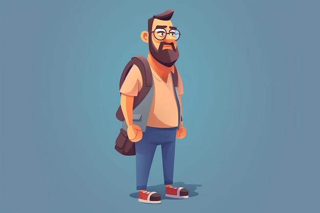 A cartoon character of a man with glasses and a backpack.