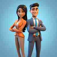 Photo cartoon character of a man and a woman standing next to each other