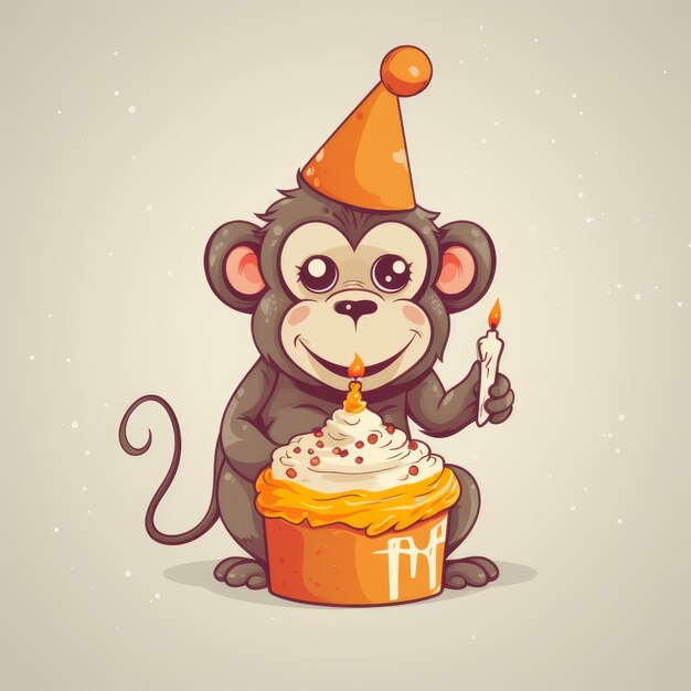 A cartoon character of monkey with a birthday cake generative AI