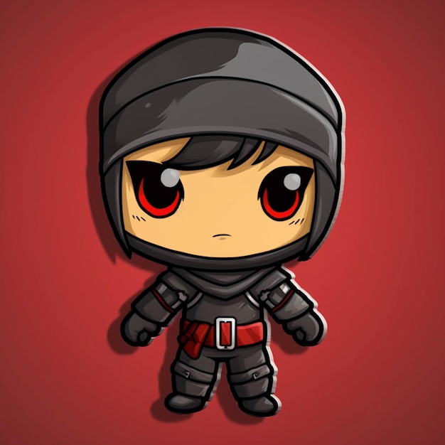A cartoon character of a ninja with red eyes and a black outfit generative ai