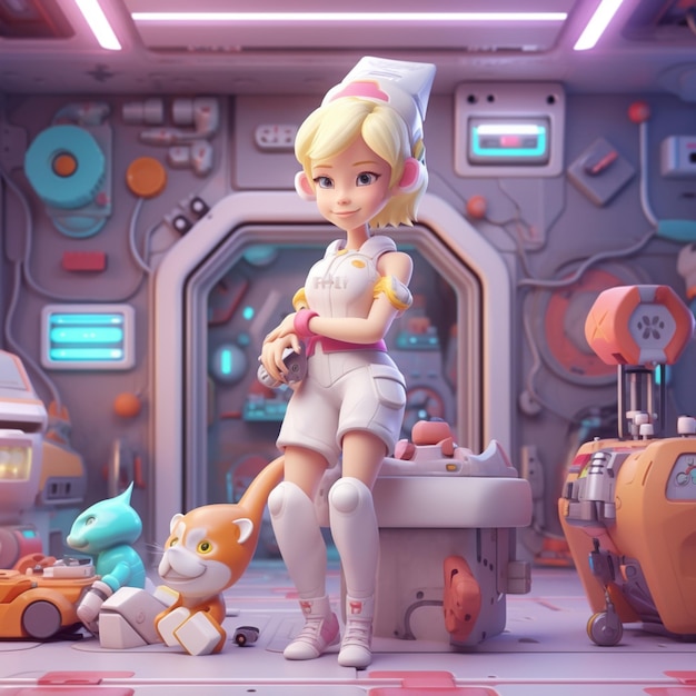 cartoon character of a nurse in a futuristic space setting generative ai