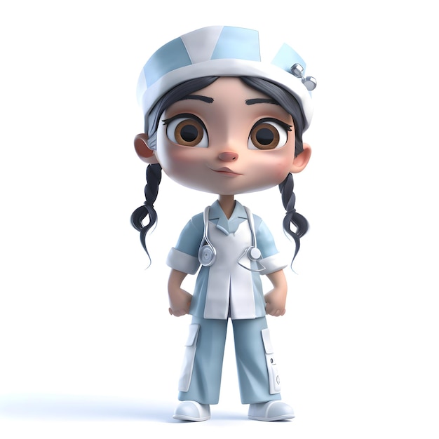 Photo cartoon character of a nurse with stethoscope on white background