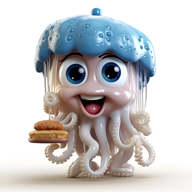 写真 アイスクリームとハンバーガーサンドイッチのオクトポスの漫画キャラクター