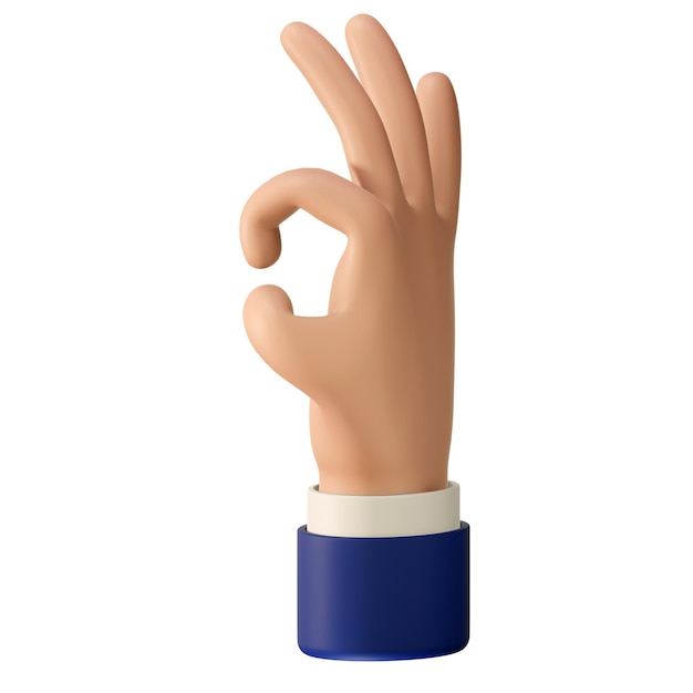 Cartoon character ok hand gesture icon Business clip art isolated 3D render illustration