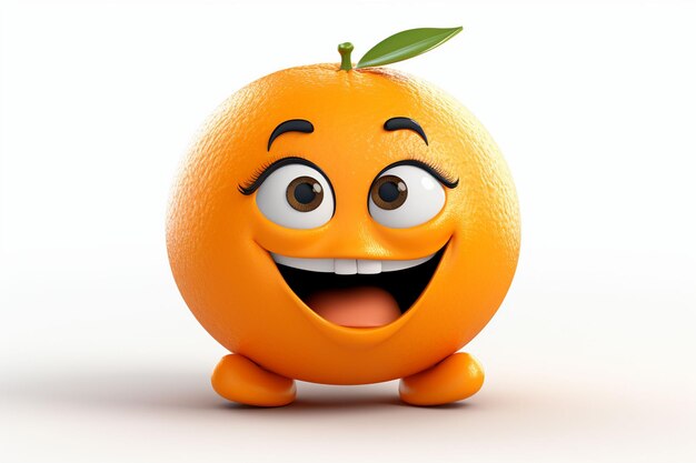 Photo cartoon character of orange with green leaf on white background 3d rendering ai generated