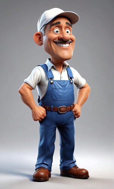 Photo a cartoon character in overalls and a cap