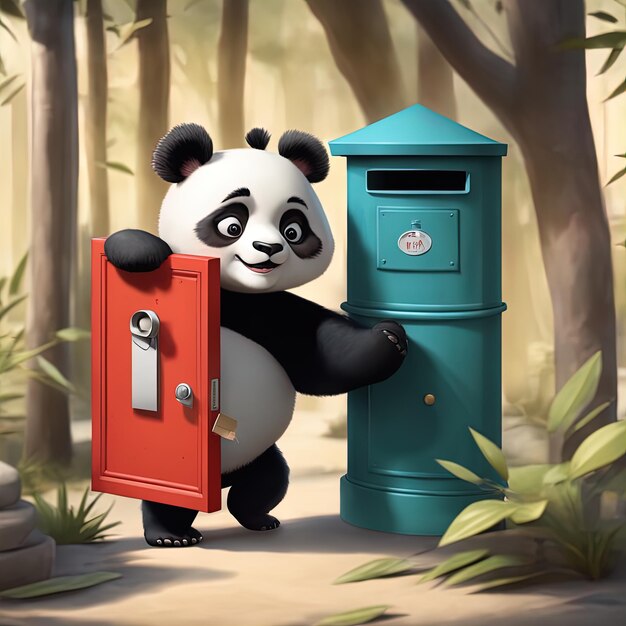 cartoon character of a panda illustrationcute and funny little cartoon character of panda with a ba