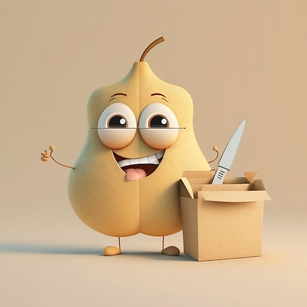 Cartoon character pear with scissors generative ai