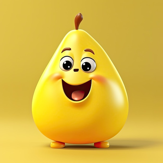 cartoon character pear on yellow background 3d illustration