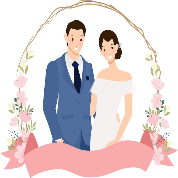 cartoon character picture in wedding dress with beautiful frame on white background