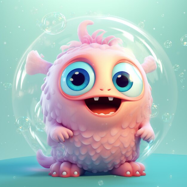 cartoon character of a pink monster with big eyes and big eyes generative ai