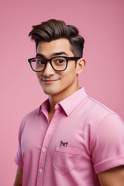 Cartoon Character in Pink Shirt and Glasses