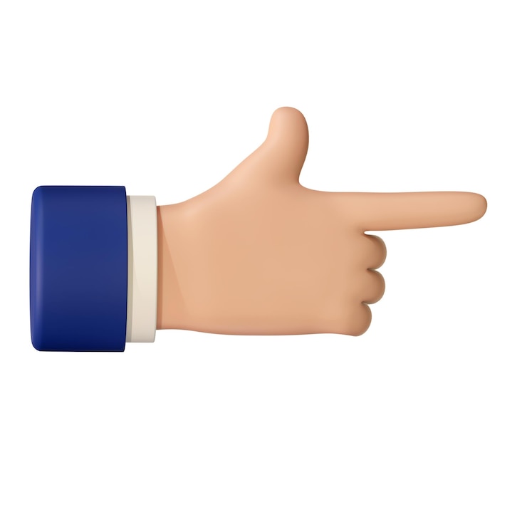 Photo cartoon character pointing gesture symbol of action order or accusation business clip art isolated 3d render illustration