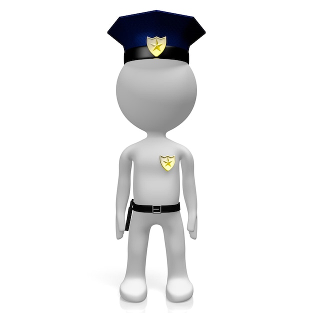 Cartoon character policeman with a cap 3D illustration