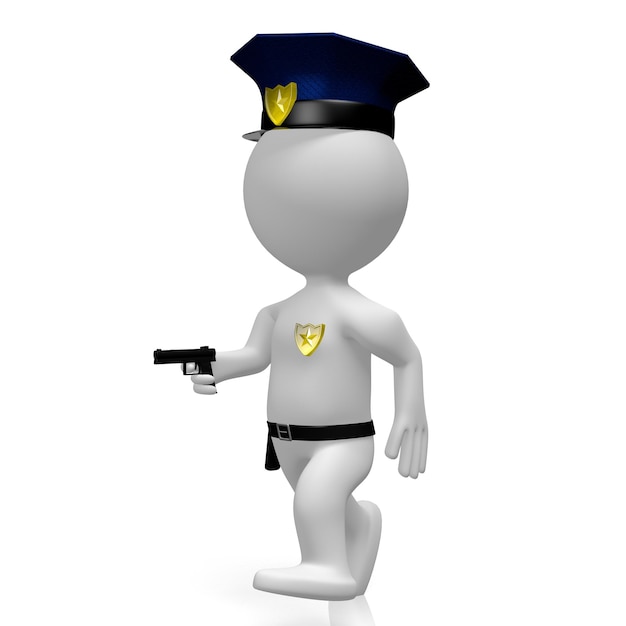 Мультяшный персонаж-полицейский с 3D-иллюстрацией пистолета