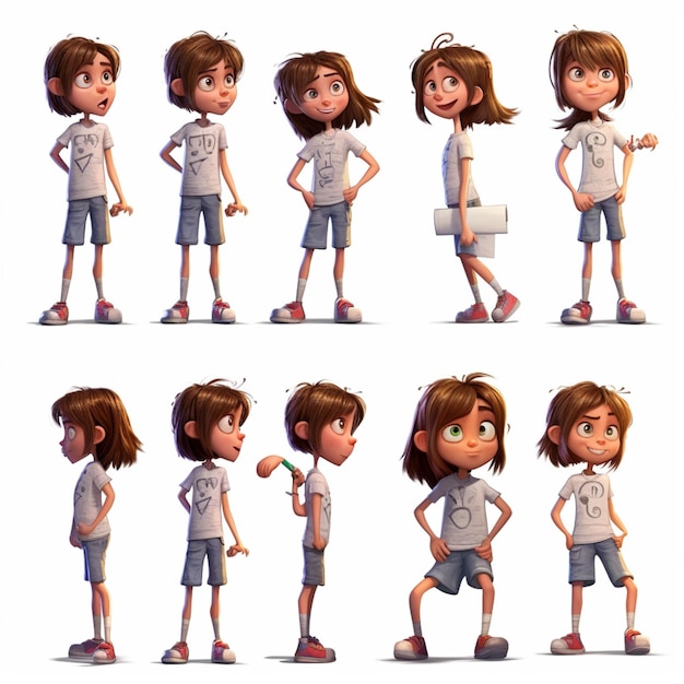 Фото Мультяшный персонаж позирует девушке с разными выражениями лица, генеративным искусственным интеллектом