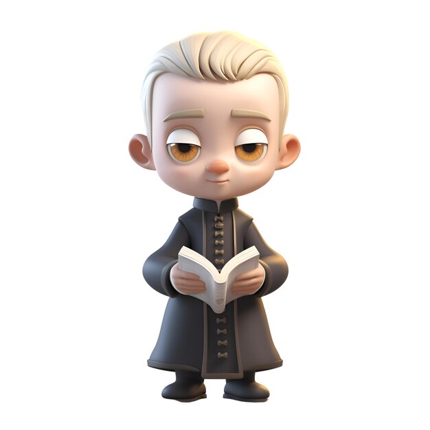 A cartoon character of a priest reading a book Isolated on white background