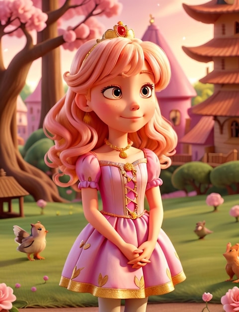 A cartoon character of a princess with a bird in her hand